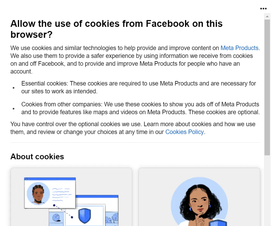 баннер согласия от Facebook