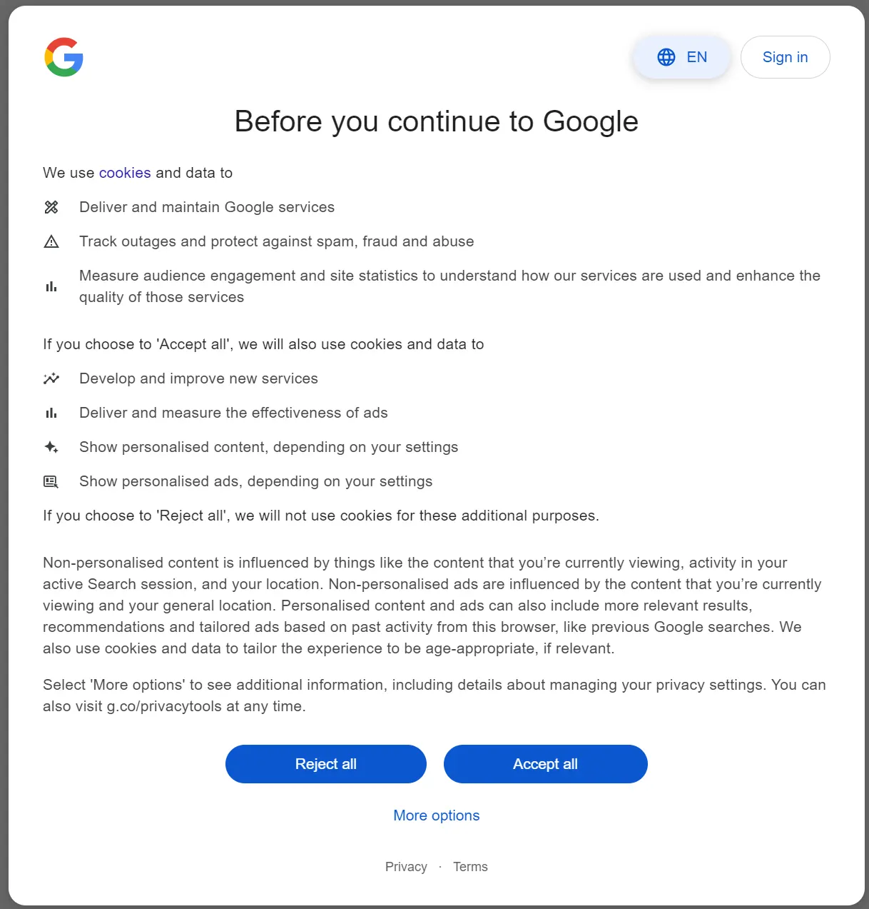 баннер согласия в Google