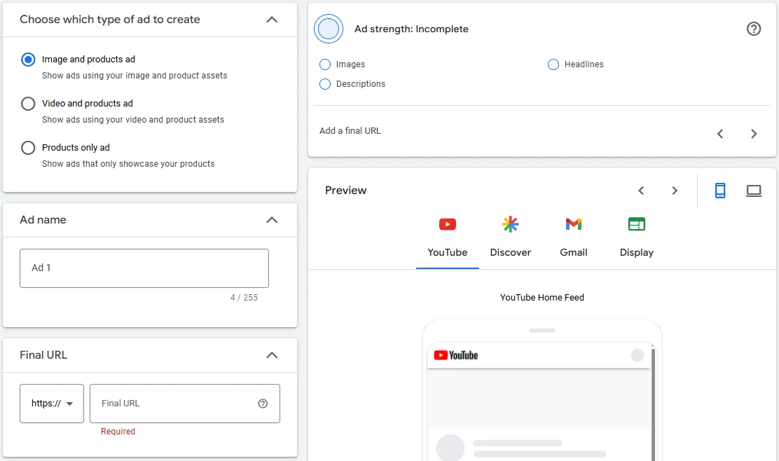 Graphic, product, and video ads