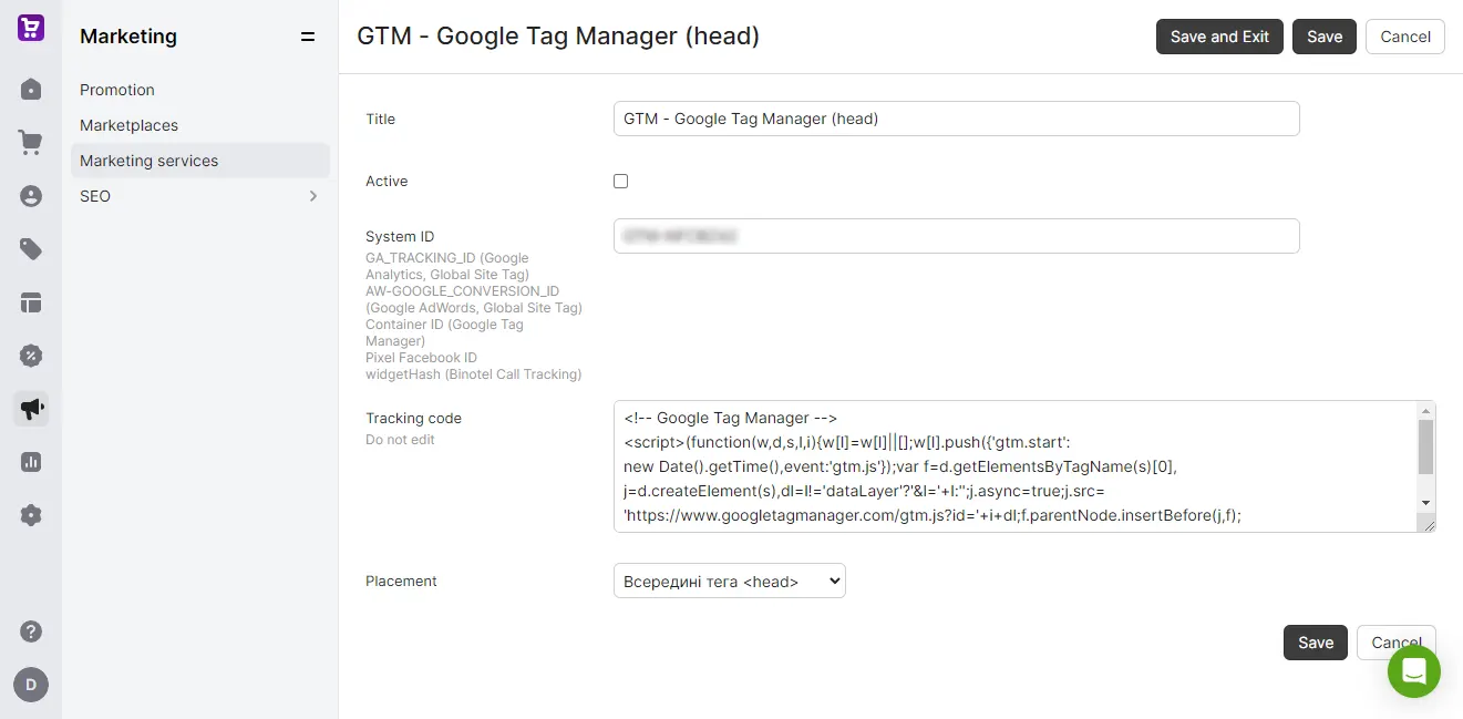 Tag Manager and Google Analytics in Cartum
