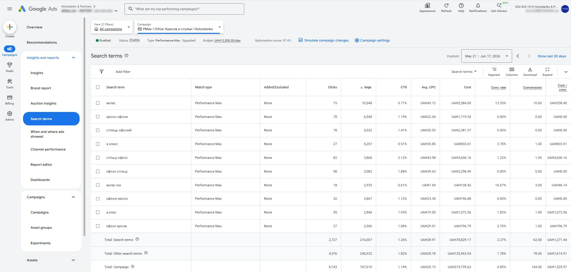Search query statistics