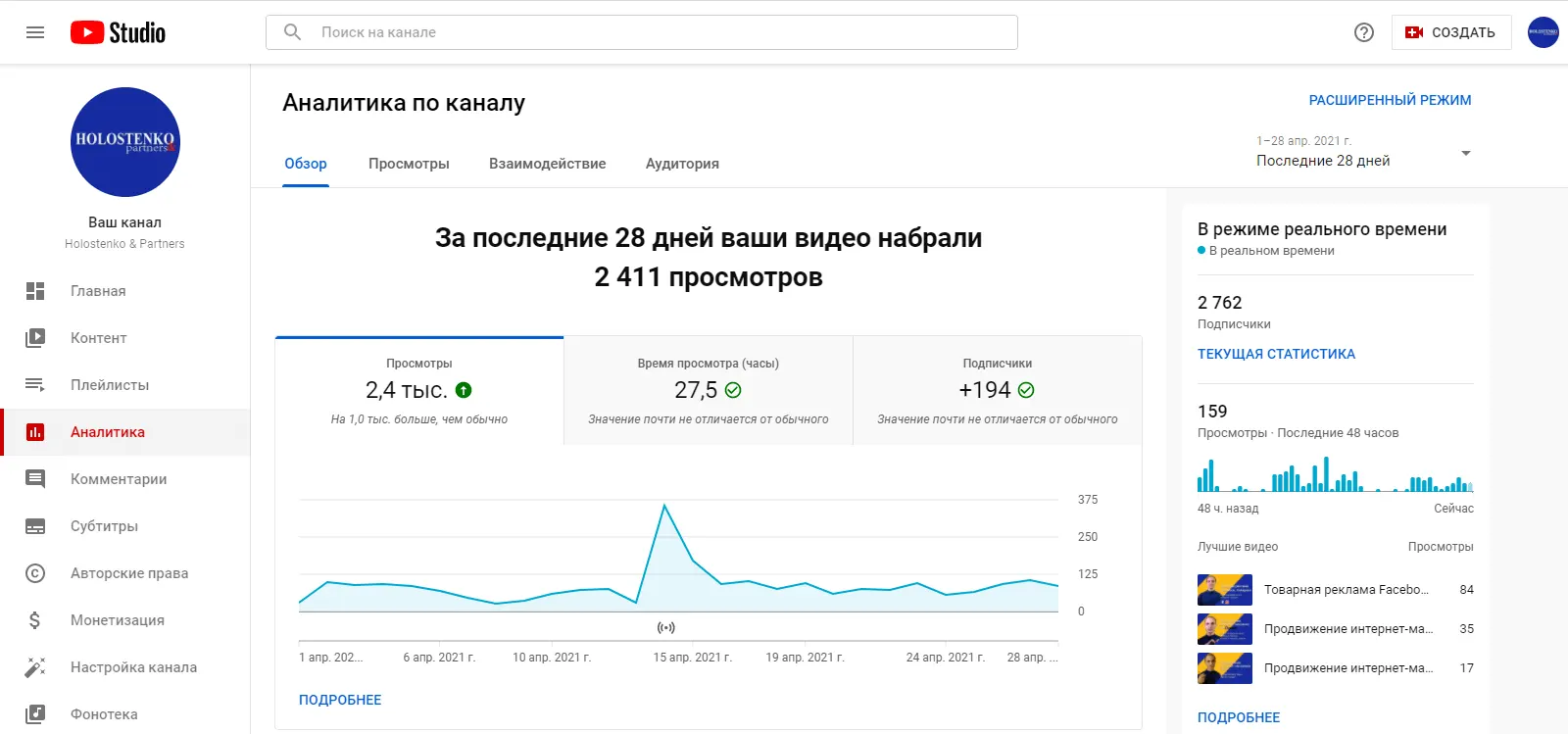 YouTube Studio и аналитика YouTube канала